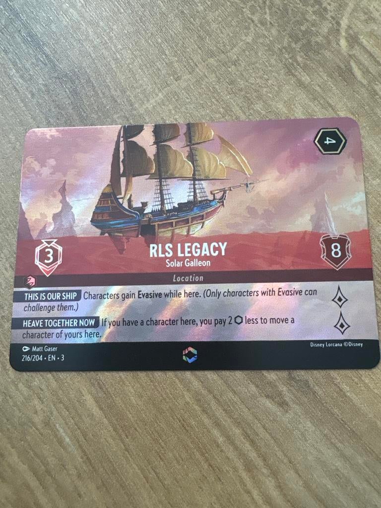 Disney Lorcana RLS Legacy Solar Galleon kaart, Ophalen of Verzenden, Zo goed als nieuw, Losse kaart, Foil