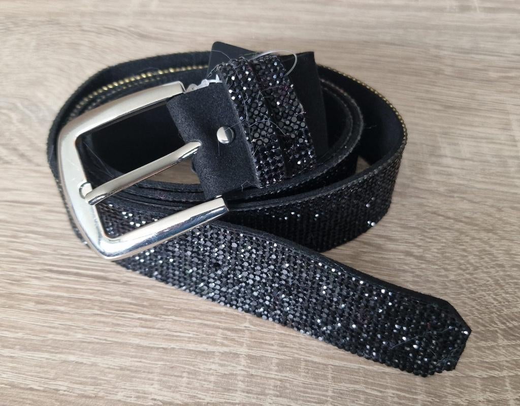 Riem stras glitter stof - Zwart, 3 tot 5 cm, Zwart, Heupriem, Ophalen of Verzenden