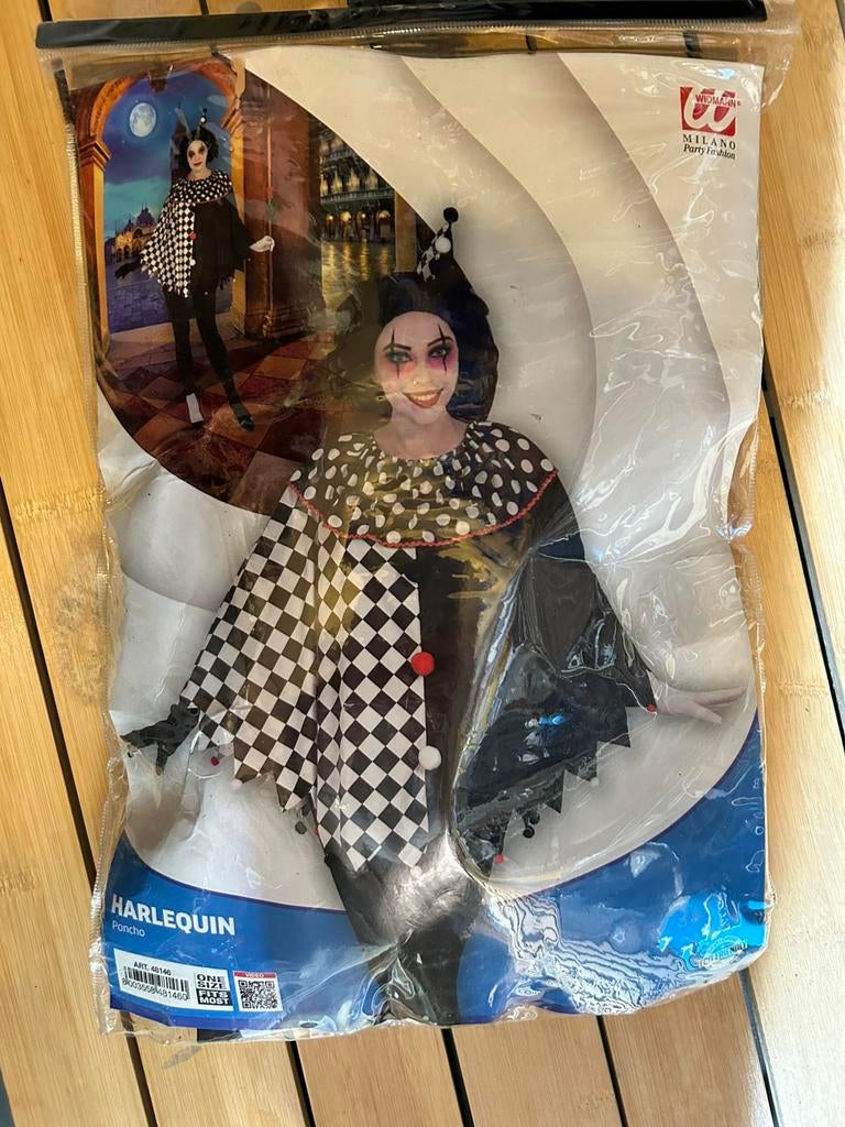 Harlequin clownspak poncho incl, Ophalen, Zo goed als nieuw, Jongen of Meisje
