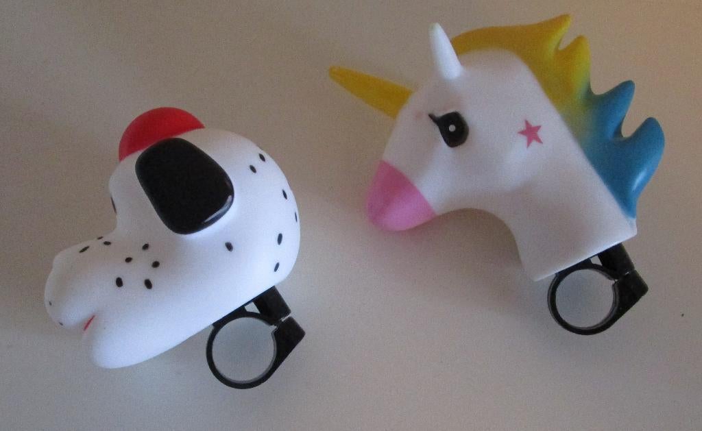 2 Fietsbelletjes (Hond & Eenhoorn) + Spaakkralen, Ophalen of Verzenden, Zo goed als nieuw, Minder dan 16 inch