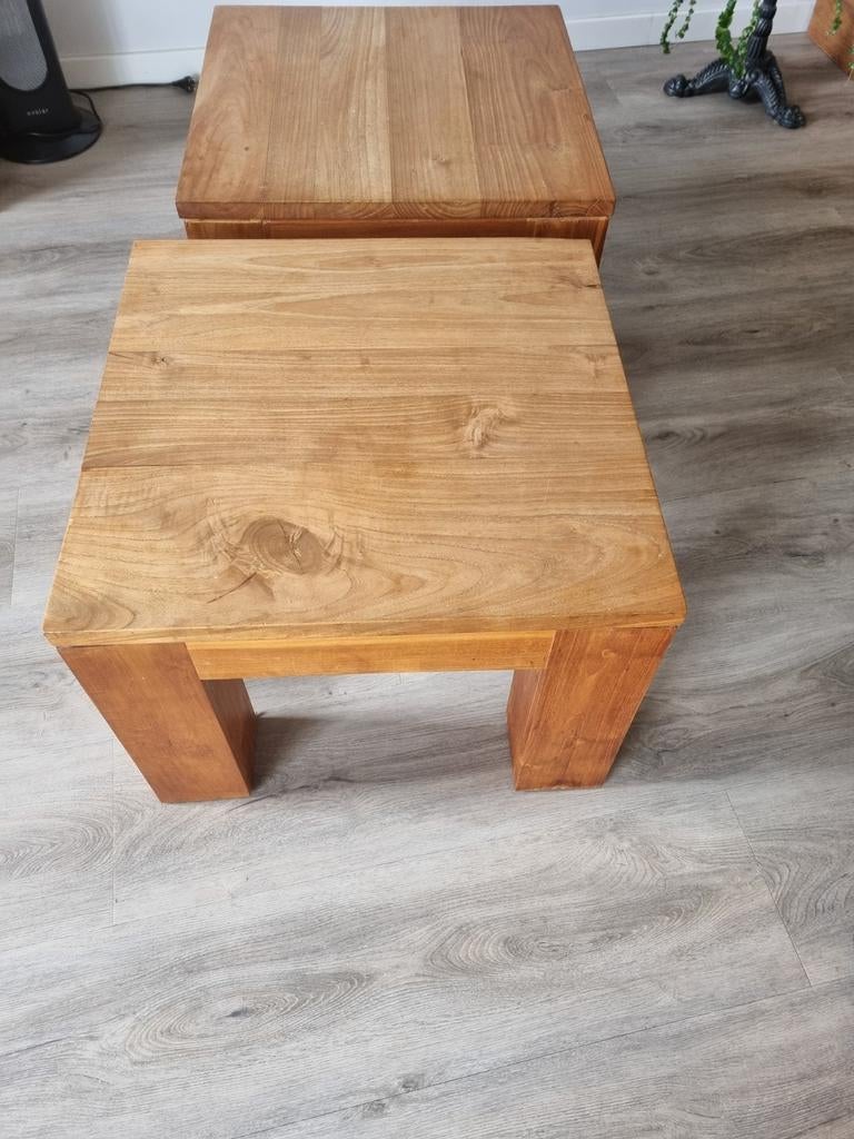 Teak houten salontafel 60x60 cm 2stuks, Huis en Inrichting, Tafels | Salontafels, Ophalen, 50 tot 100 cm, 50 tot 100 cm, Minder dan 50 cm