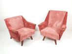 2 Vintage fauteuils set roze nieuw gestoffeerd rib fauteuil, -, -, Nieuw, Ophalen of Verzenden