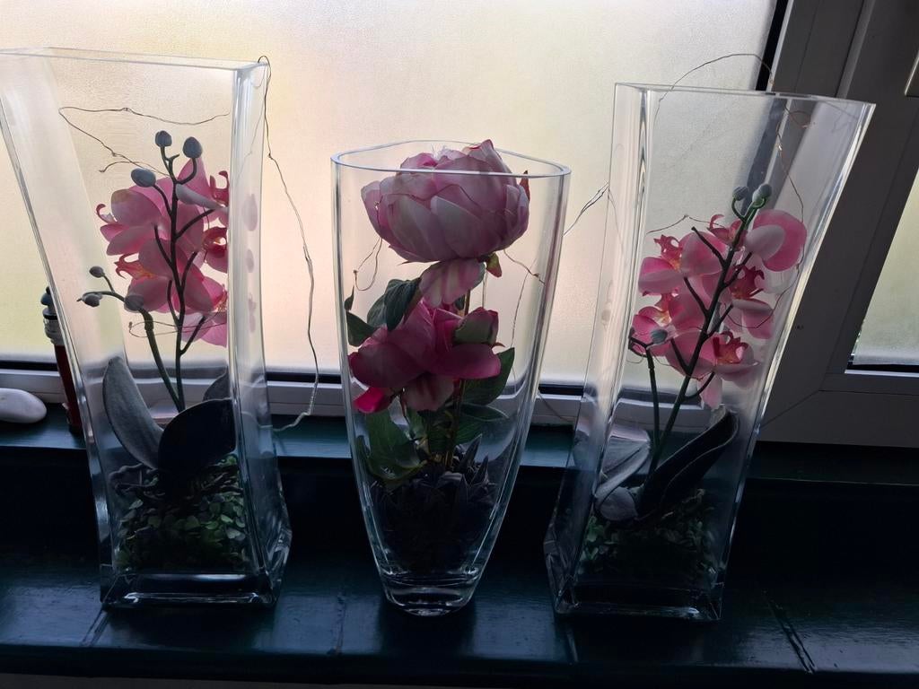 Kunstbloemen in Glas, Ophalen, Binnen, Gebruikt, Roze