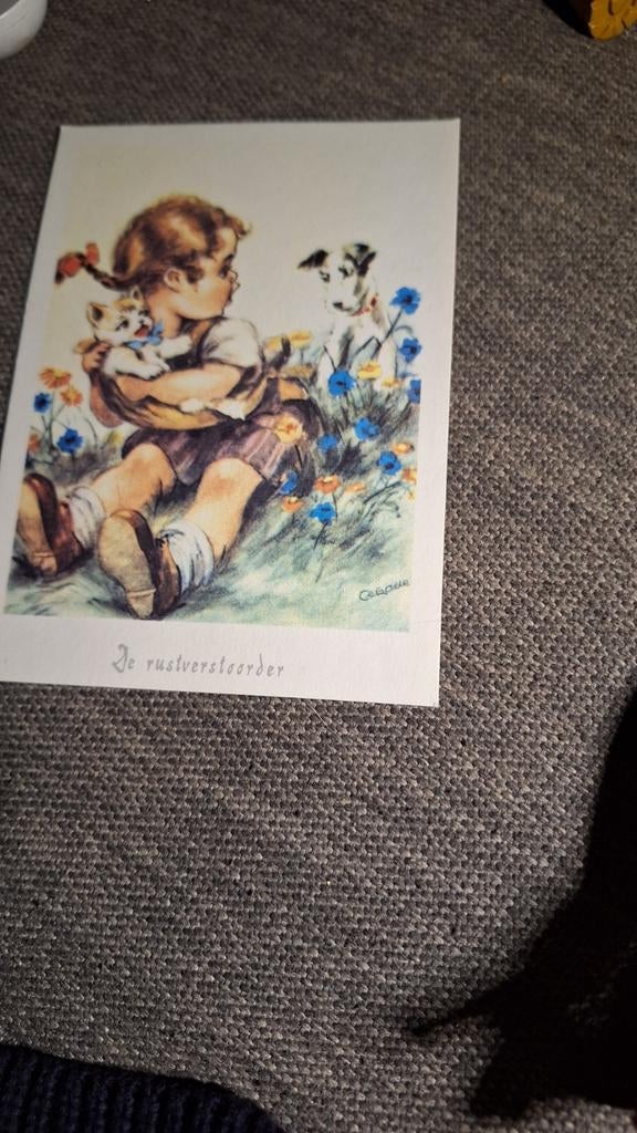 Anzichtkaart Berta Hummel - Meisje met kat en hond, Ophalen of Verzenden, 1940 tot 1960, Ongelopen