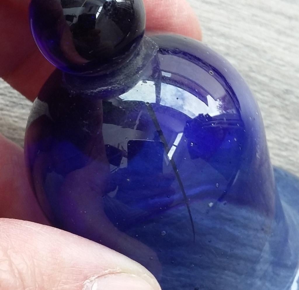 Om 1750-1850 Blauw Glas Vogel Drinkbakje Voerbakje Voederbak, Ophalen of Verzenden