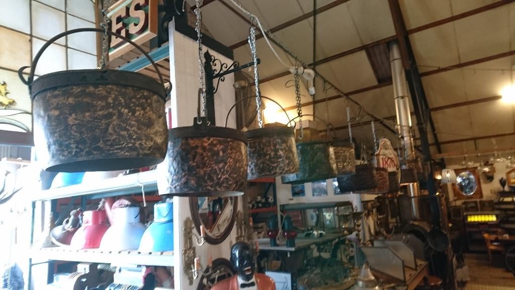 Antieke koperen lampen gemaakt van oude ketels uniek antiek, Ophalen