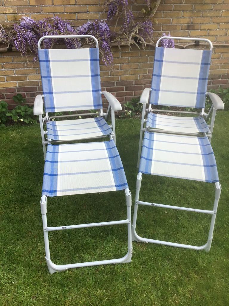 2 Dukdalf camping kampeer standen stoelen + voetensteunen., Ophalen, Gebruikt, Campingstoel