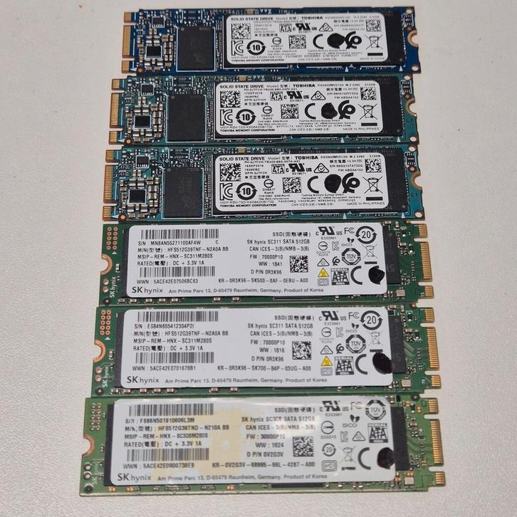 Diverse merken 512Gb M.2 SSD 2280, Computers en Software, Harde schijven, Gebruikt, Laptop, Intern, SSD, Overige aansluitingen