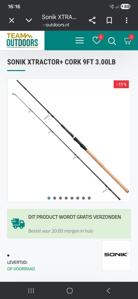 GEZOCHT 1 sonik xtractor 9ft 3.00lbs cork/kurk, Ophalen of Verzenden, Zo goed als nieuw, Werphengel