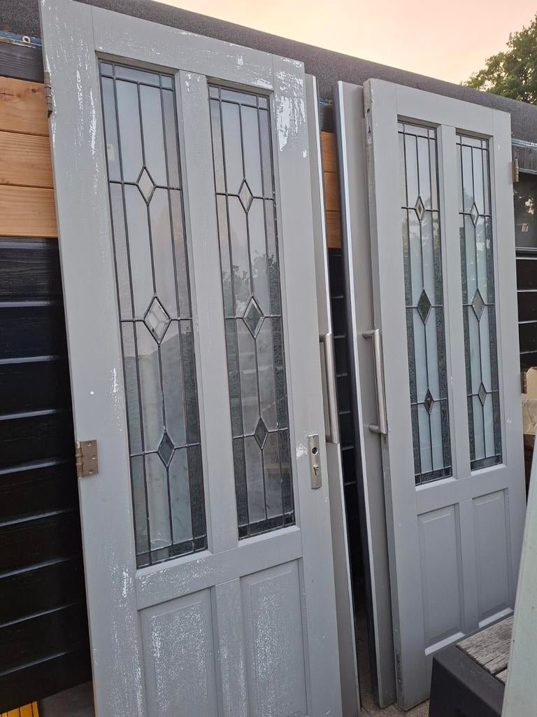 Mooie oude glas in lood deuren met hang- en sluitwerk, Doe-het-zelf en Verbouw, Deuren en Horren, Ophalen, Gebruikt, Binnendeur