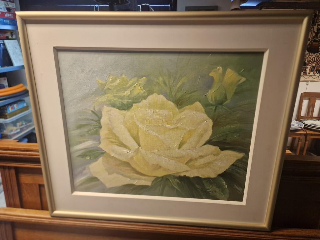 Schilderij Marc Lamers - Gele Rozen met Lijst, Ophalen