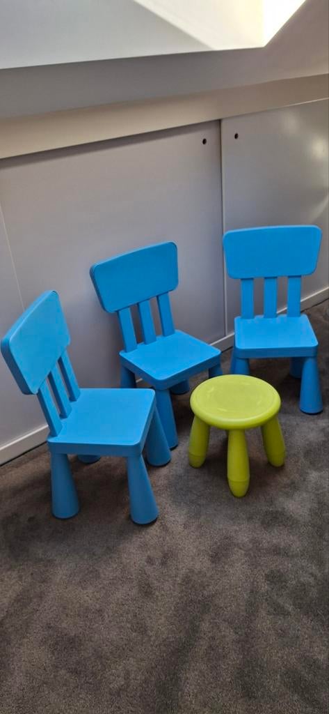 Ikea Mammut kinderstoelen en krukje - Blauw en Groen, Ophalen, Gebruikt, Overige typen