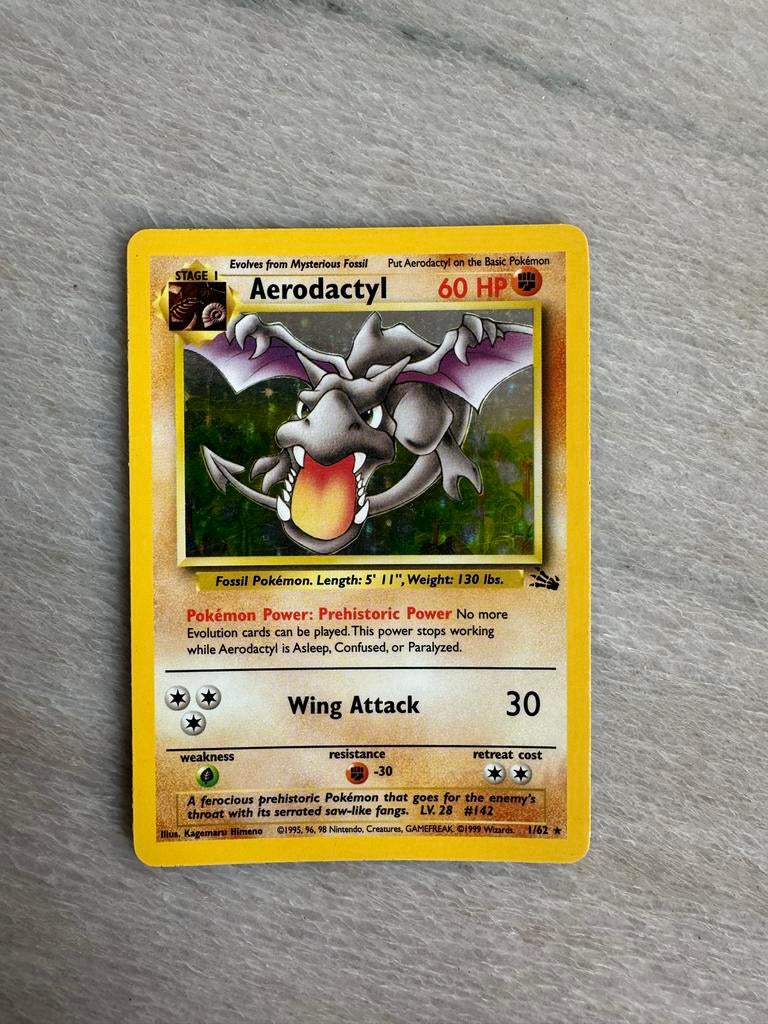 Aerodactyl Pokémon Kaart 1/62 Fossil Set (1999), Ophalen of Verzenden, Gebruikt, Losse kaart