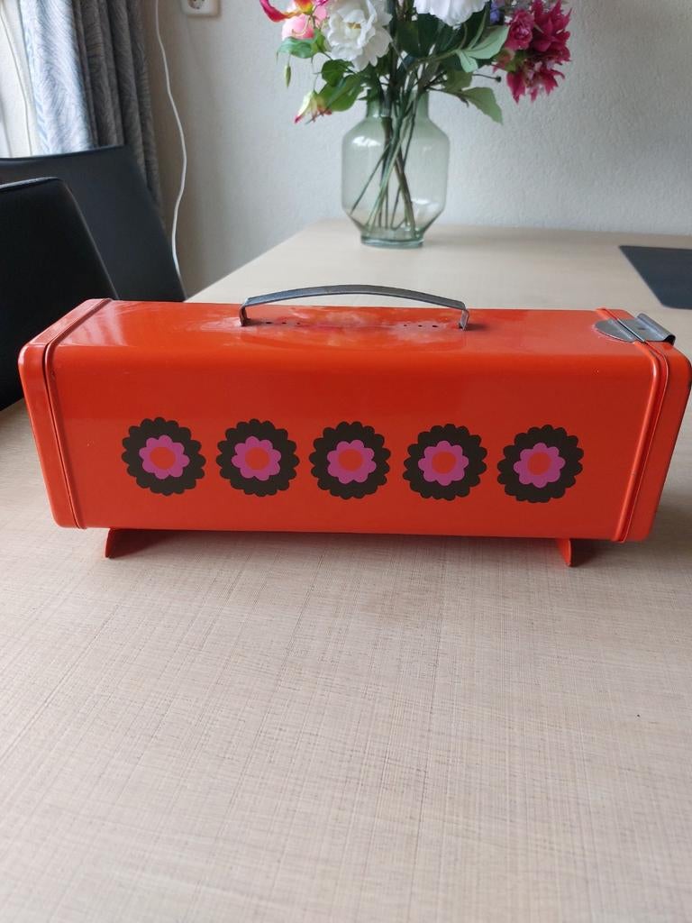 Oranje Brabantia broodtrommel met bloemen, Ophalen of Verzenden