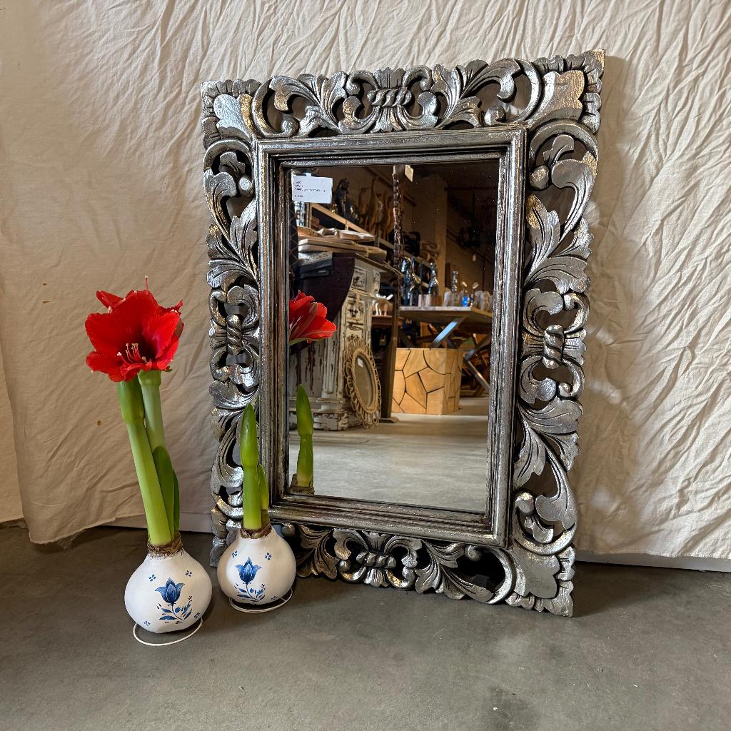 Barok Spiegel – houten lijst zilver - 80 x 60 cm- TTM Wonen