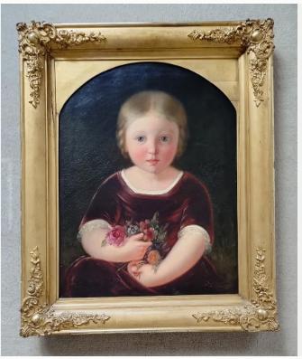 portret van een meisje met bloemen = gesigneerd = c a 1850, Antiek en Kunst, Ophalen