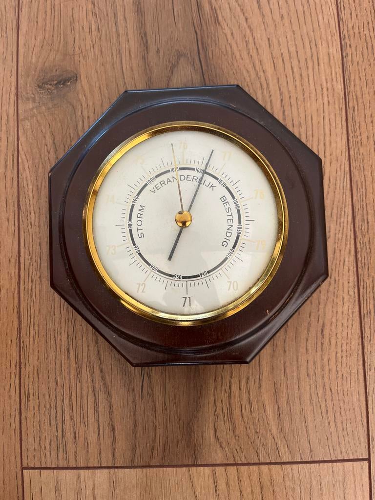 Vintage Barometer - Houten Octagonale Vorm, Ophalen, Gebruikt, Barometer