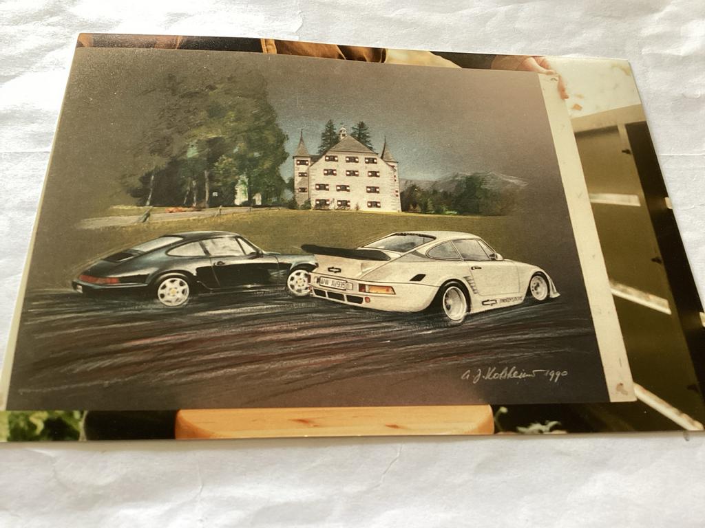 Porsche 911 Kunstprint - Klassieke Auto's afm is 13x18 cm, Gebruikt, 1980 tot heden, Ophalen of Verzenden, Prent