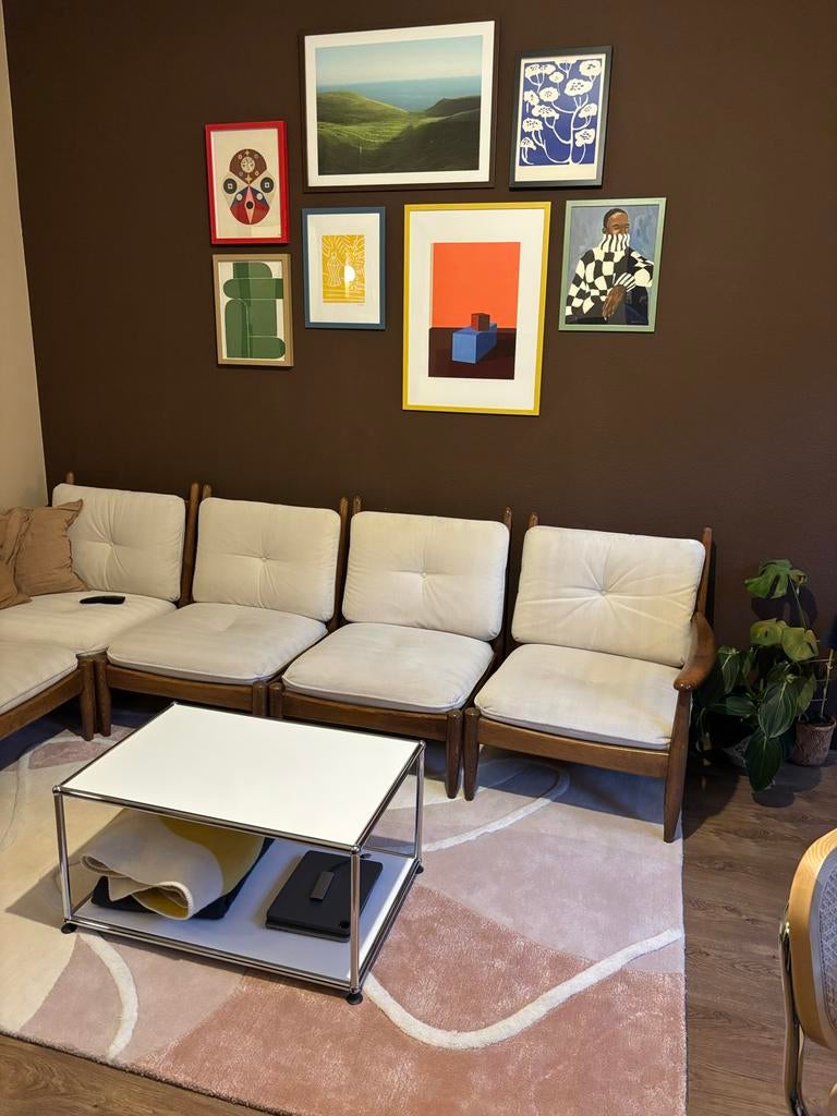 Prachtige modulaire vintage zithoek — 5-delig, Huis en Inrichting, Banken | Bankstellen, Ophalen, Gebruikt, Hout