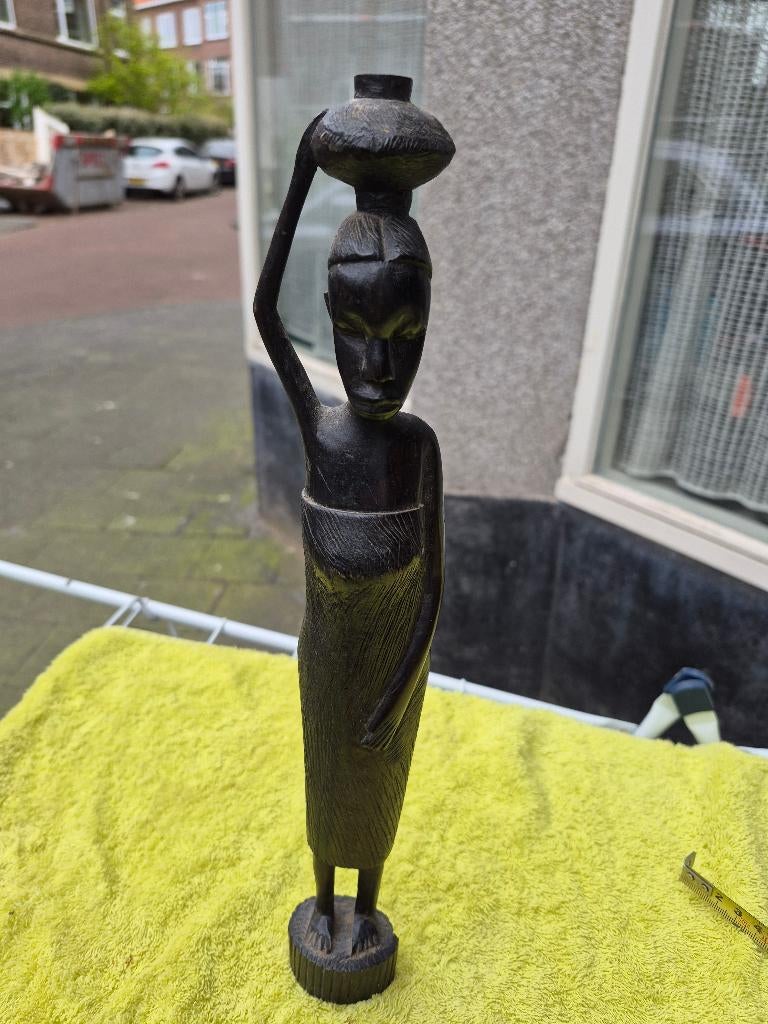Houten beeldje van een Afrikaanse vrouw, van ebbenhout, Ophalen, Houtsnijwerk, Art deco, Handgemaakt