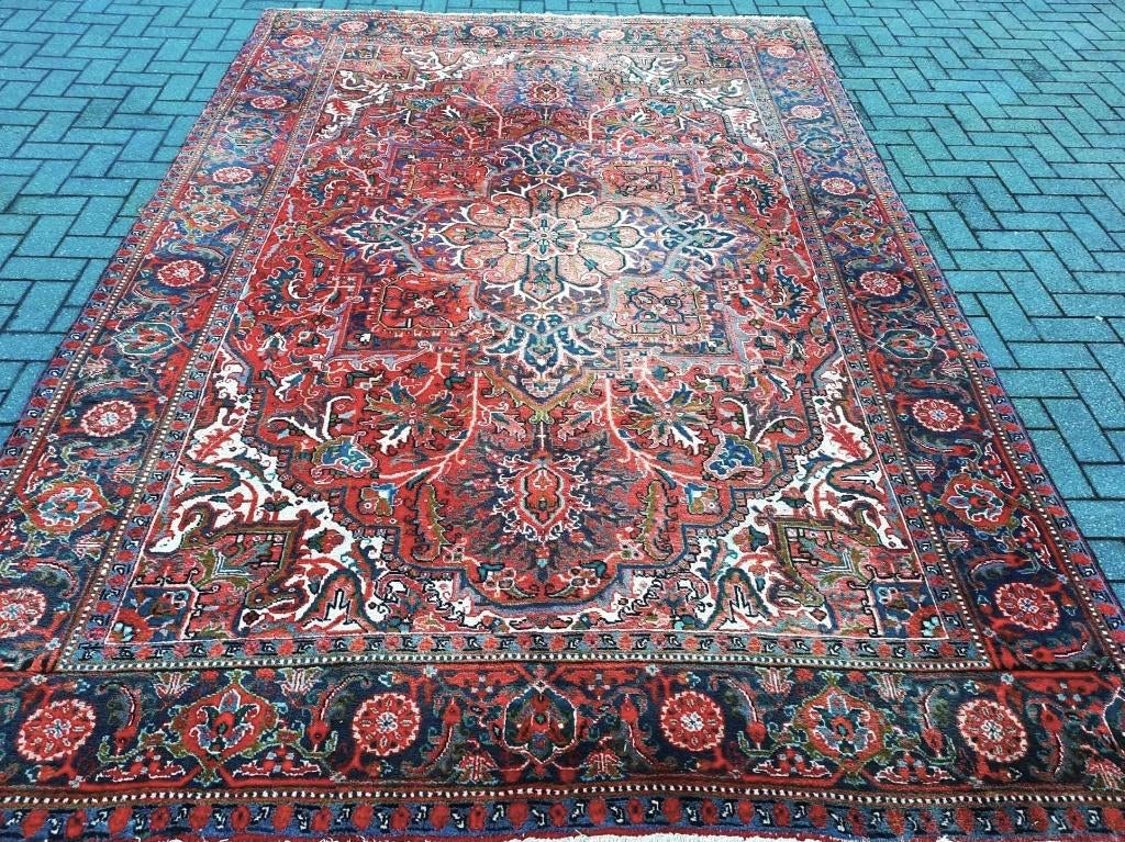 Groot Antieke handgeknoopt tapijt Uit Iran (Heriz) 350x240cm, Ophalen