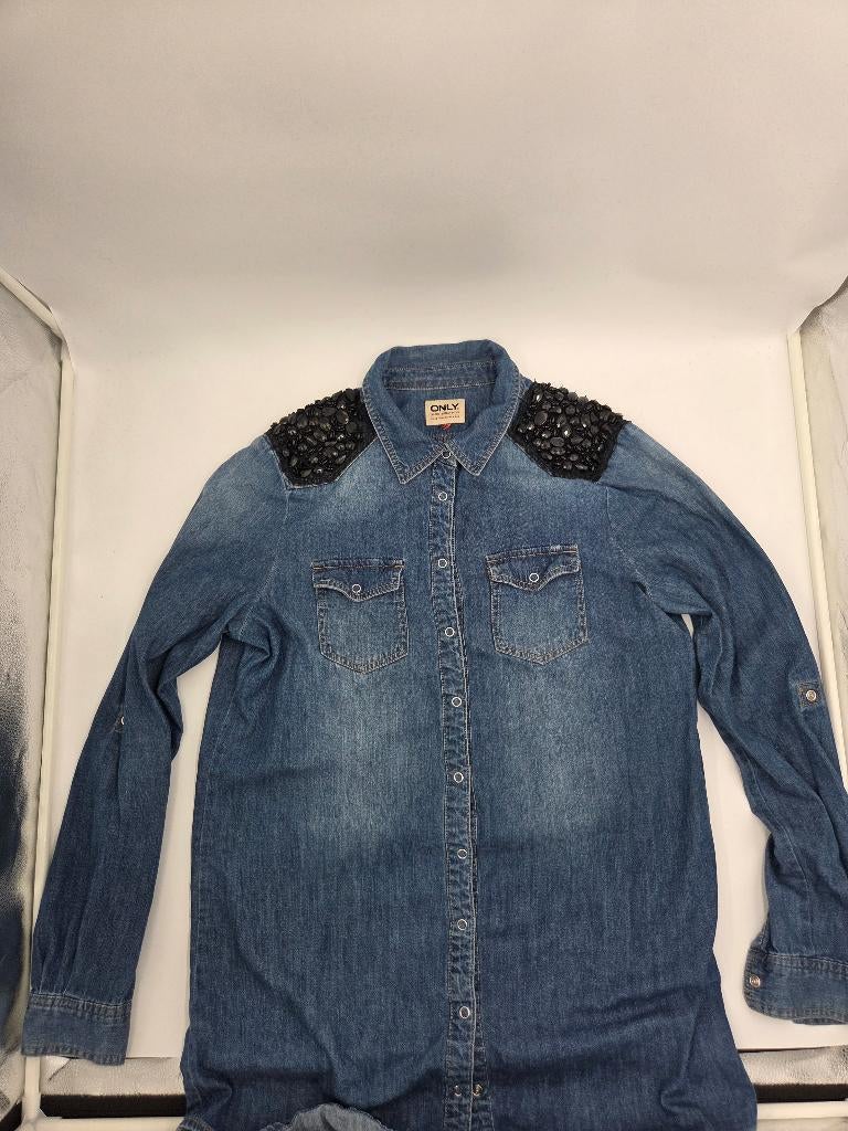 ONLY spijkerblouse met studs | denim shirt dames | maat M/L, Ophalen of Verzenden, Zo goed als nieuw, Maat 42/44 (L), Blauw
