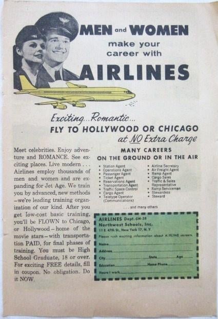 2 VS advertenties reclames werken vluchtmaatschappij 50-60s, Ophalen of Verzenden, Gebruikt, Overige typen