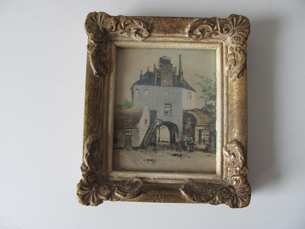 Harderwijk, de Vischpoort - J.J. Garjeanne, Antiek en Kunst, Ingelijst, Ets, Stadsgezicht, Ophalen of Verzenden