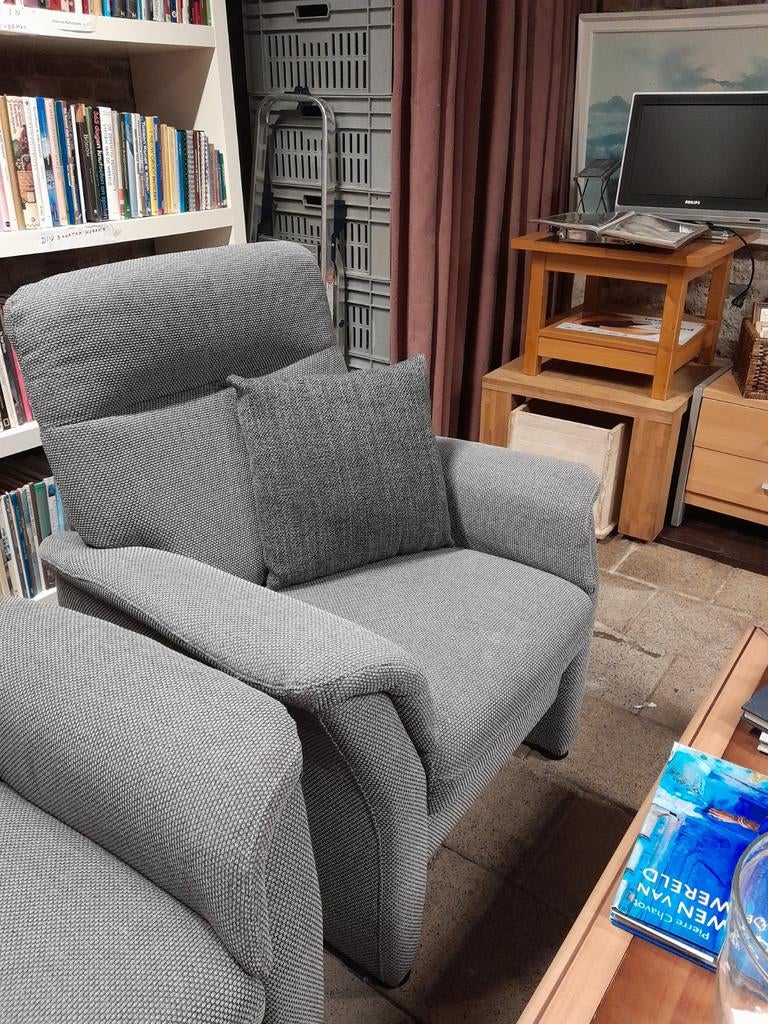 Fauteuil Grijs stof, Ophalen, Gebruikt, Stof