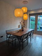 Massief houten eettafel met stalen poten (200x90x73 cm), Huis en Inrichting, Tafels | Eettafels, Gebruikt, 50 tot 100 cm, Vijf personen of meer