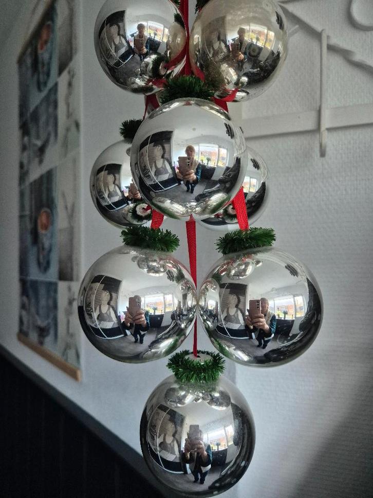 Vintage kerstballen tros zilver, Diversen, Kerst, Gebruikt, Ophalen of Verzenden