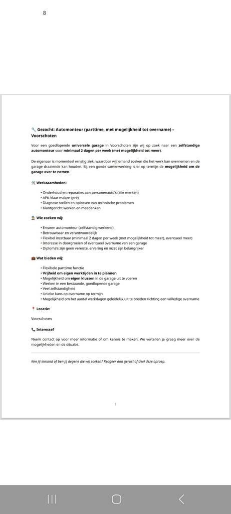 Monteur gezocht  in voorschoten en evt overname van garage