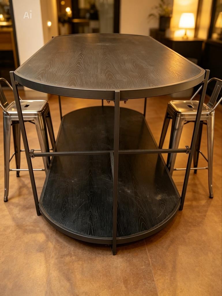 Unieke ovale hoge tafel met metalen frame, Ophalen, Gebruikt, 100 tot 150 cm, 50 tot 100 cm