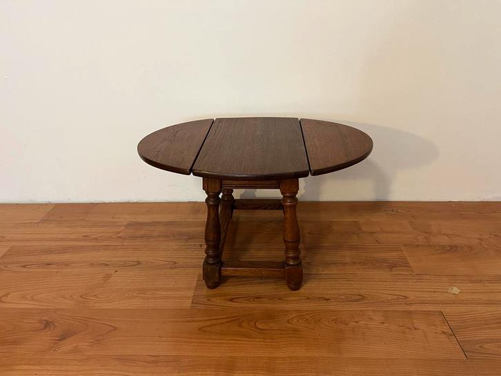 Vintage houten hangoortafel – inklapbare bijzettafel, Huis en Inrichting, Tafels | Bijzettafels, Gebruikt, Ovaal, Minder dan 45 cm