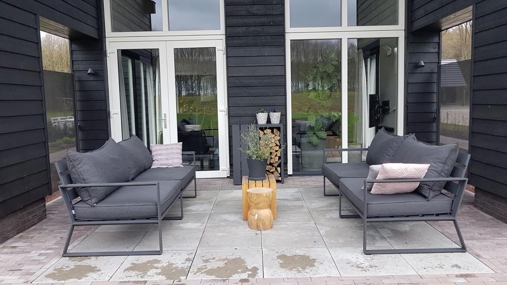 Borek loungeset Samos, twee banken en salontafel, Tuin en Terras, Tuinsets en Loungesets, Ophalen, 4 zitplaatsen, Aluminium, Zo goed als nieuw