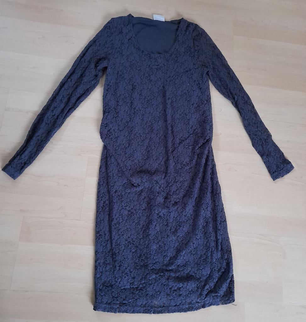 GRIJZE POSITIE JURK MET KANTMOTIEF MAAT S GEVOERD, Jurk, Mamalicious, Ophalen of Verzenden, Zo goed als nieuw