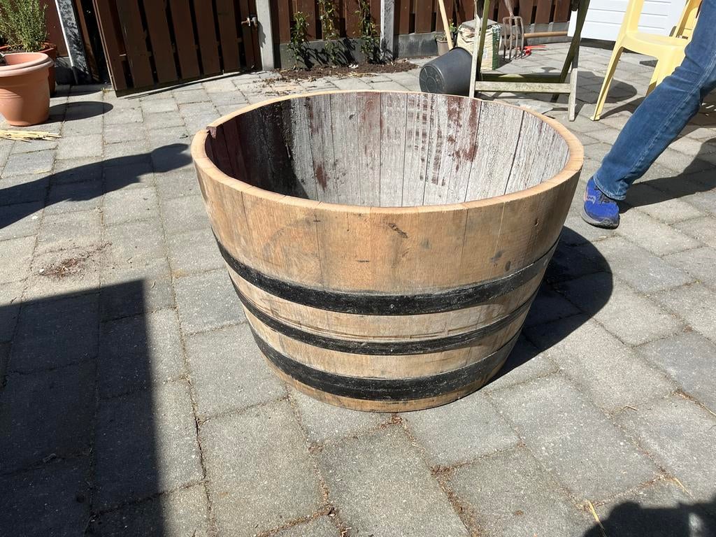 Halve wijnvaten - Plantenbakken met drainage (85 cm), Gebruikt, Rond, Ophalen of Verzenden, 60 tot 100 cm