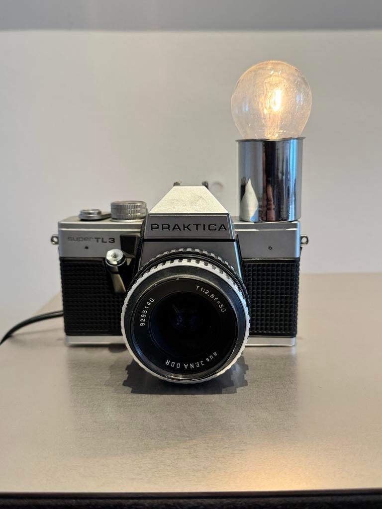 Vintage camera met lamp en dimmer, goed functionerend, Huis en Inrichting, Lampen | Overige, Ophalen of Verzenden, Gebruikt