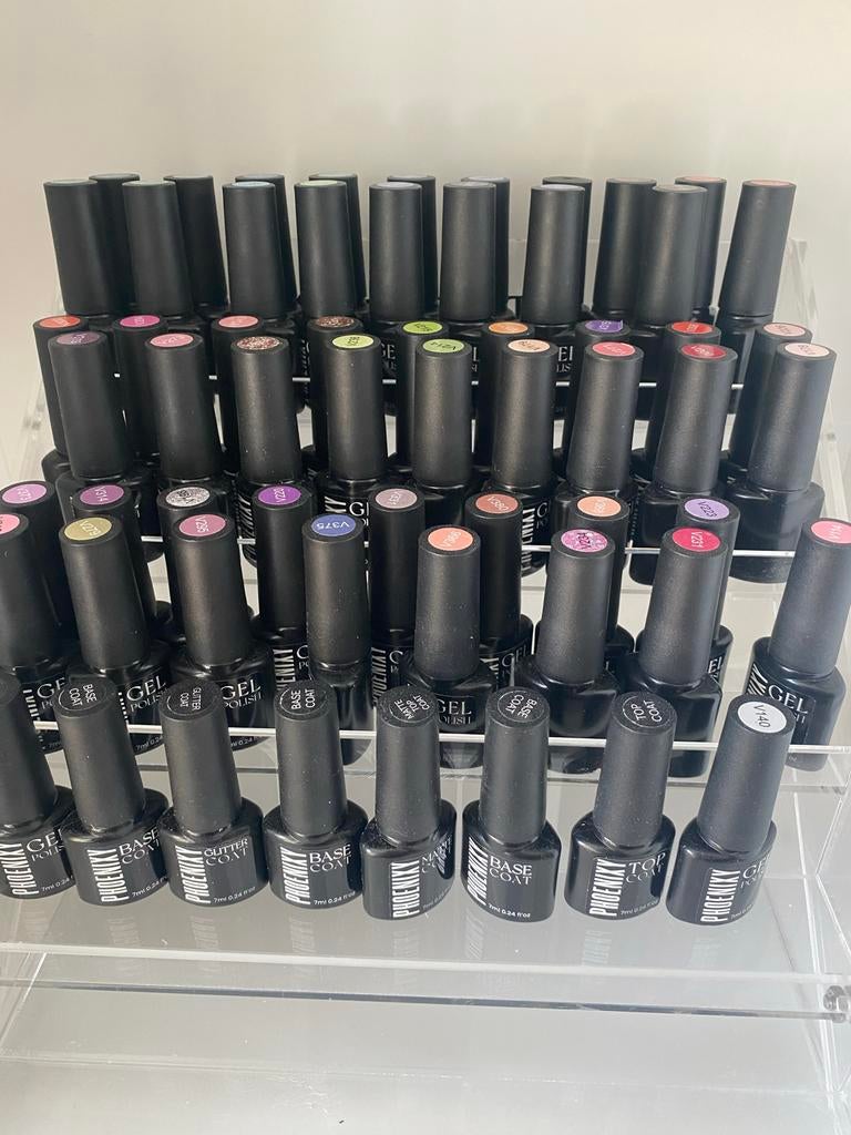 Gellak set met diverse kleuren, base en top coatalle kleuren, Ophalen of Verzenden, Zo goed als nieuw, Overige kleuren, Handen en Nagels
