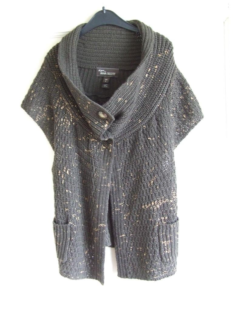 Anna Scott bruin/grijs vestje met goud applicatie L/40, Maat 38/40 (M), Overige kleuren, Anna Scott, Nieuw