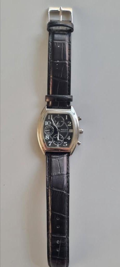 Pulsar Chronograaf polshorloge - Zwart Leer & Staal, Ophalen of Verzenden, Gebruikt, Leer, Overige merken