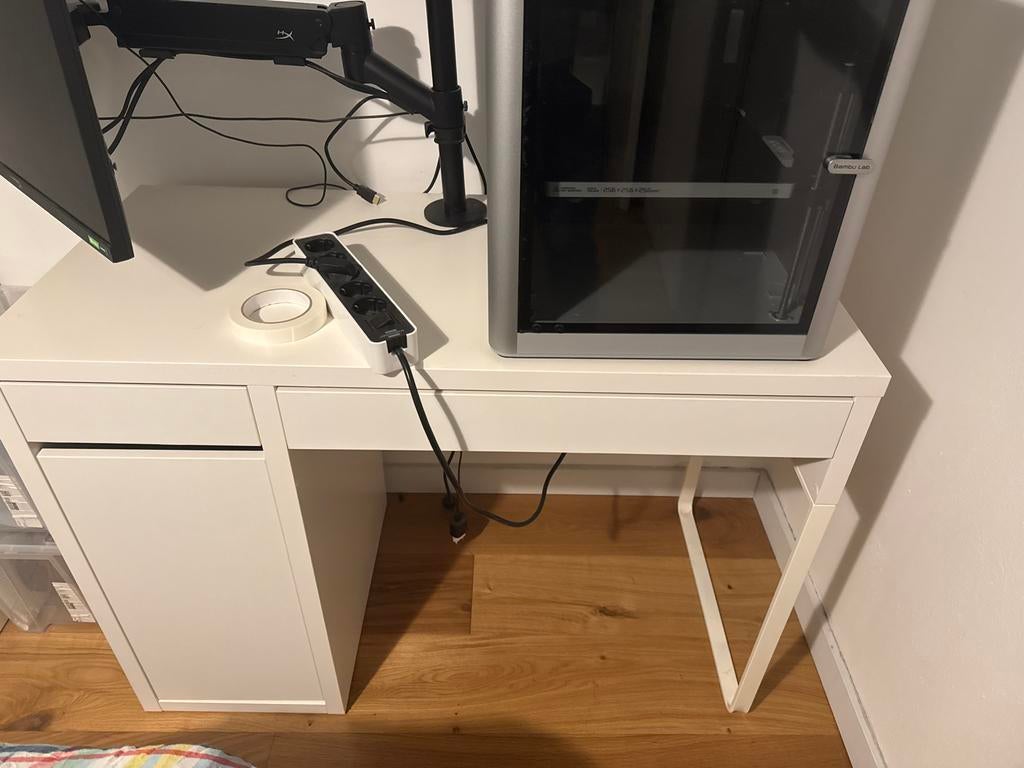 IKEA Micke Bureau Wit 105x50 cm met Ladeblok, Ophalen, Gebruikt, Met lades, Spaanplaat of MDF