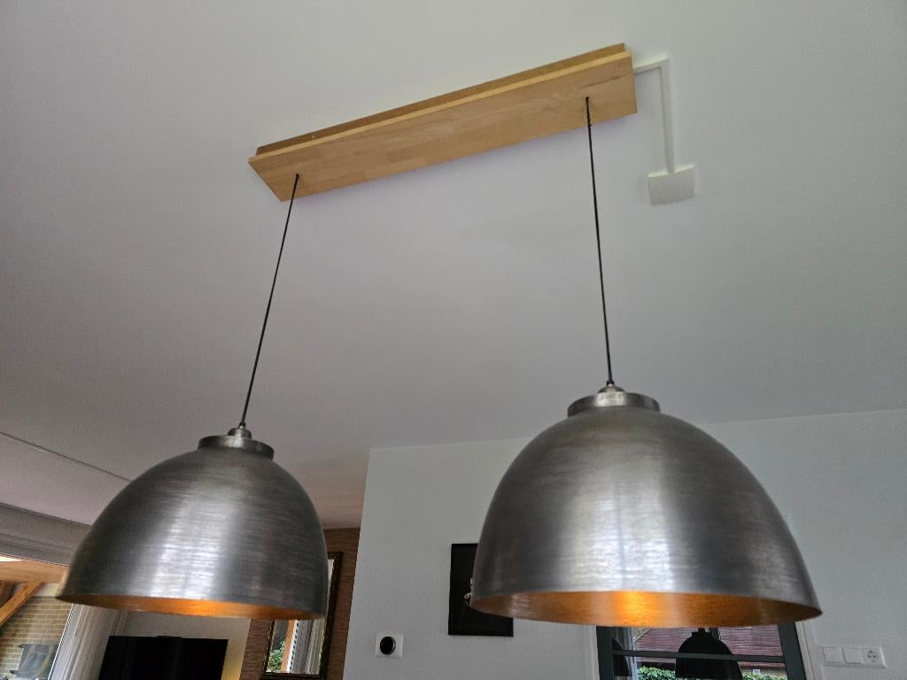 Hanglamp met 2 metalen kelken, Huis en Inrichting, Lampen | Hanglampen, Ophalen, Gebruikt, Modern, Minder dan 50 cm
