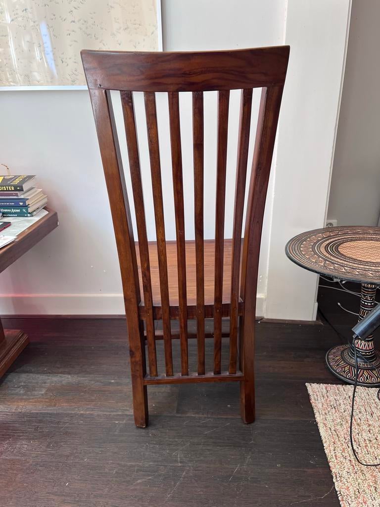 8 houten eetkamerstoelen uit Yogya, Indonesië, Huis en Inrichting, Stoelen, Ophalen, Gebruikt, Bruin, Vijf, Zes of meer stoelen