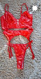 Rood 3 delig  PU spandex / mesh lingeriesetje(L/XL), Kleding | Dames, Verzenden, Rood, Setje