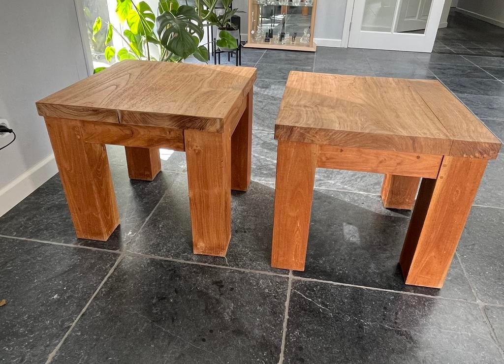 Bijzettafeltjes teakhout, Minder dan 55 cm, Gebruikt, Vierkant, Ophalen