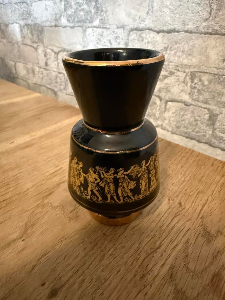 Griekse vaas, handgemaakt, 24K goud, zwart met figuren, Antiek en Kunst, Ophalen of Verzenden