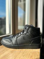 nieuwe Nike Air Jordan 1 Mid Zwart Leer - maat 51,5, Zwart, Nieuw, Ophalen of Verzenden, Sneakers of Gympen