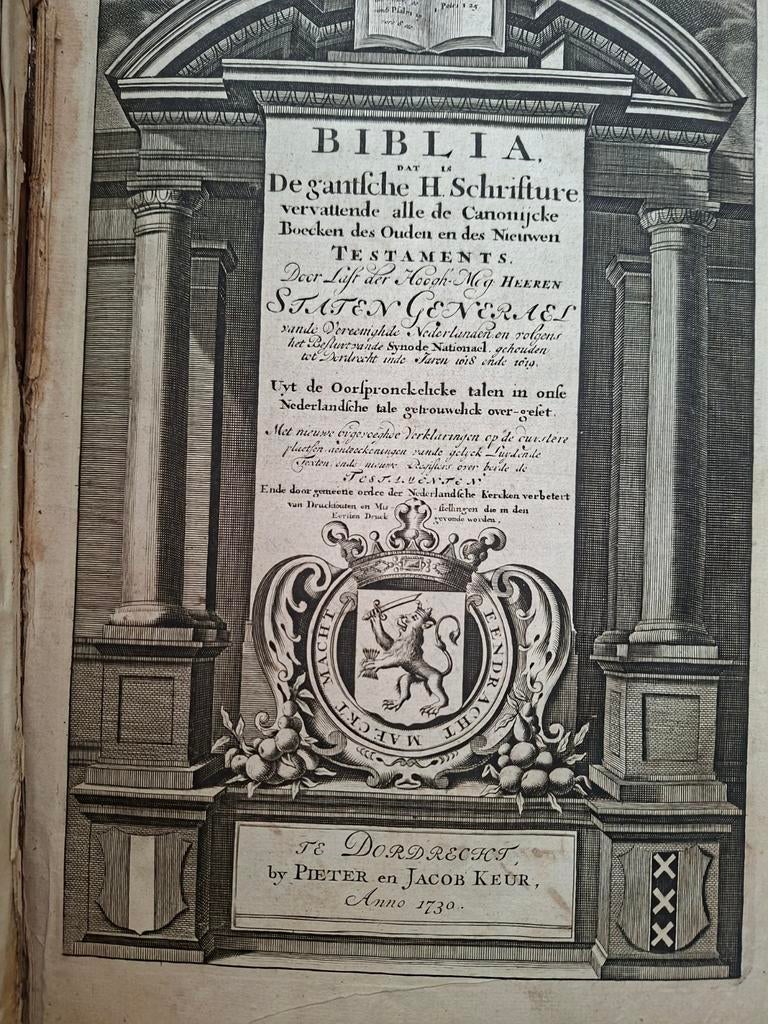 1730 Statenbijbel Gelderse adel connectie, Antiek en Kunst, Antiek | Boeken en Bijbels, Ophalen of Verzenden