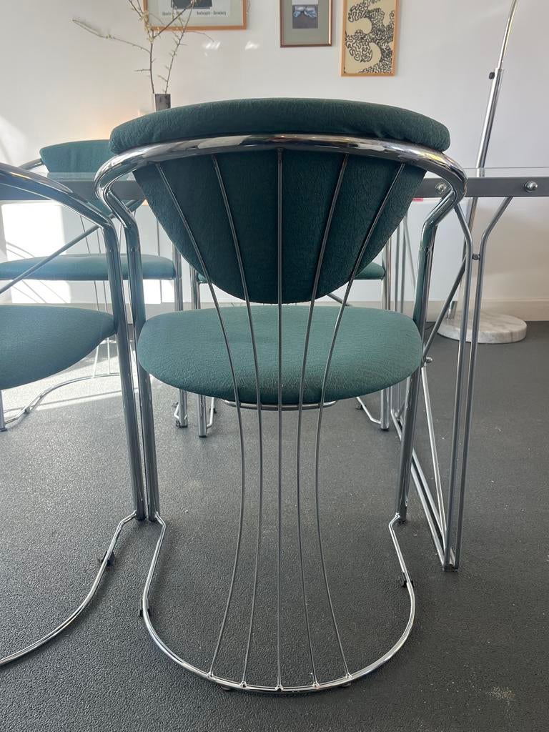 Vintage Chrome aqua groene stoelen 4 stks, Ophalen, Gebruikt, Overige kleuren, Vintage chrome